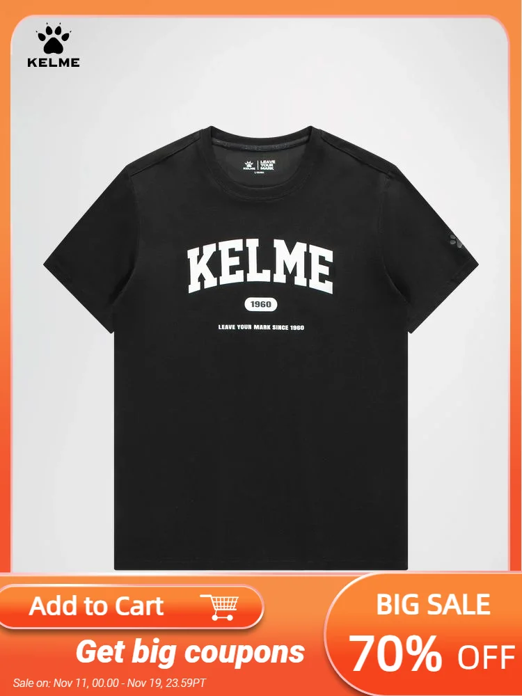

Футболка для бега Kelme, футбольный тренд, Повседневный хлопковый топ с круглым вырезом