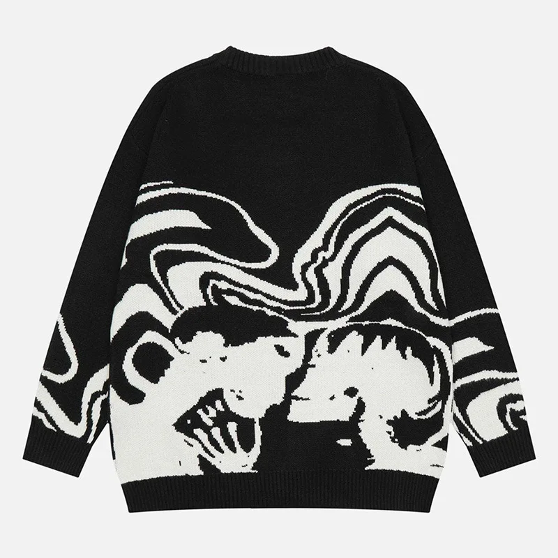 New Hip-hop Street Gothic Wool Retro Pullover Sweater  Knitted Sweater Men\'s Women\'s Y2K Harajuku Punk Style Spring Sweater