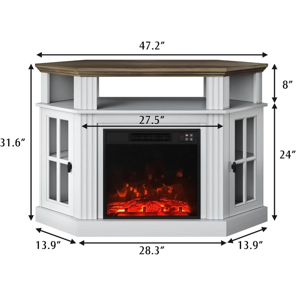 حامل تلفزيون مدفأة زاوية مع مساحة تخزين لـ 55 تلفزيونًا، ومركز ترفيه، ووحدة تحكم الوسائط لغرف المعيشة