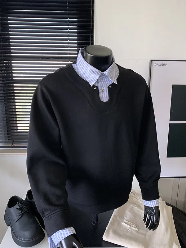 

Мужская толстовка с длинным рукавом и воротником-стойкой, имитация двухслойности, весна-осень, повседневная, удобная, из смеси полиэстера и хлопка