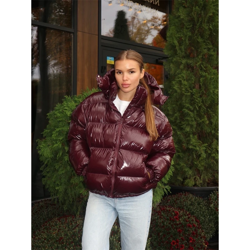 Women Solid Shiny Padded Hooded Winter Coat Glossy Long‑sleeve Thick Warm Winter Quilted Outerwear Casual Cotton‑padded Jackets Women Solid Shiny Padded Hooded Winter Coat Glossy Long‑sleeve Thick Warm Winter Quilted Outerwear Casual Cotton‑padded Jackets