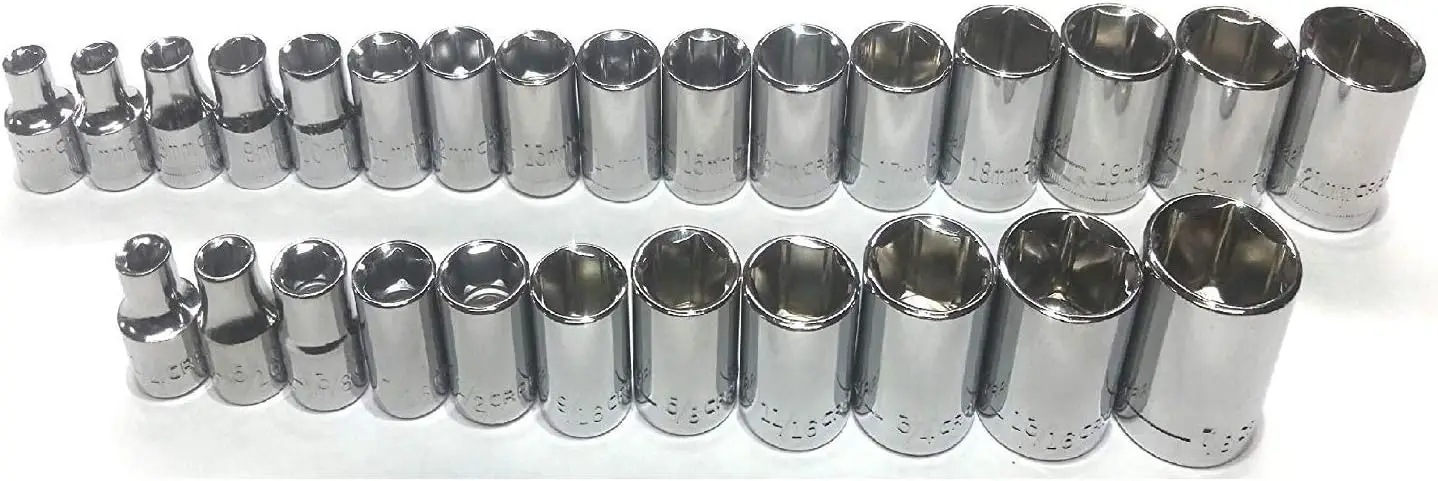 

27-Piece SAE & Metric 3/8" Drive Socket Set with 6-Point Design for Professional Tools