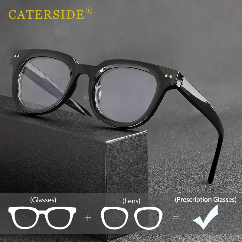 CATERSIDE Retro Square Eyeglass Men Minimalist Anti Blue Light Computer Glasses Optical Glasses Frame Women Core Insert Temple