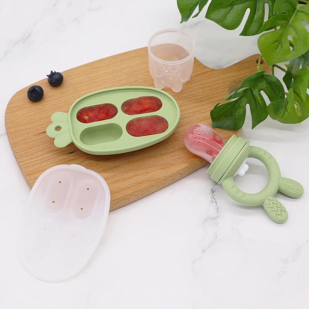 Cute Baby Fruit and Vegetable Teether Toy Food Supplement Bite Le Silicone Baby Feeding Tableware Ice Cream Mold Baby Stuff