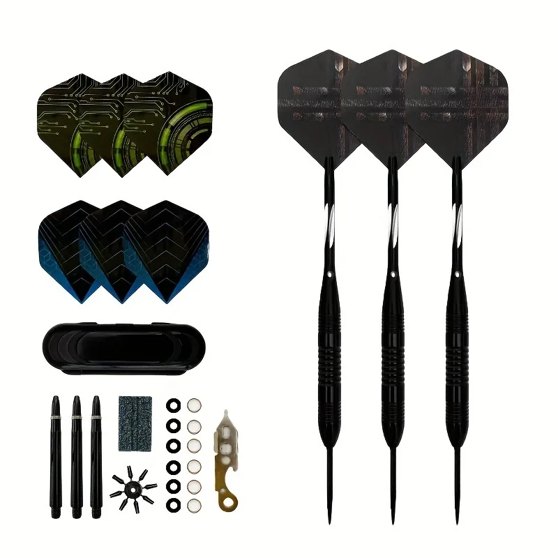 Hard-Tipped Dart Set with 3 Darts, 23g Metal Steel-Tipped Darts, Grooved Anti-Slip Dartboard, Aluminum Dart Shaft