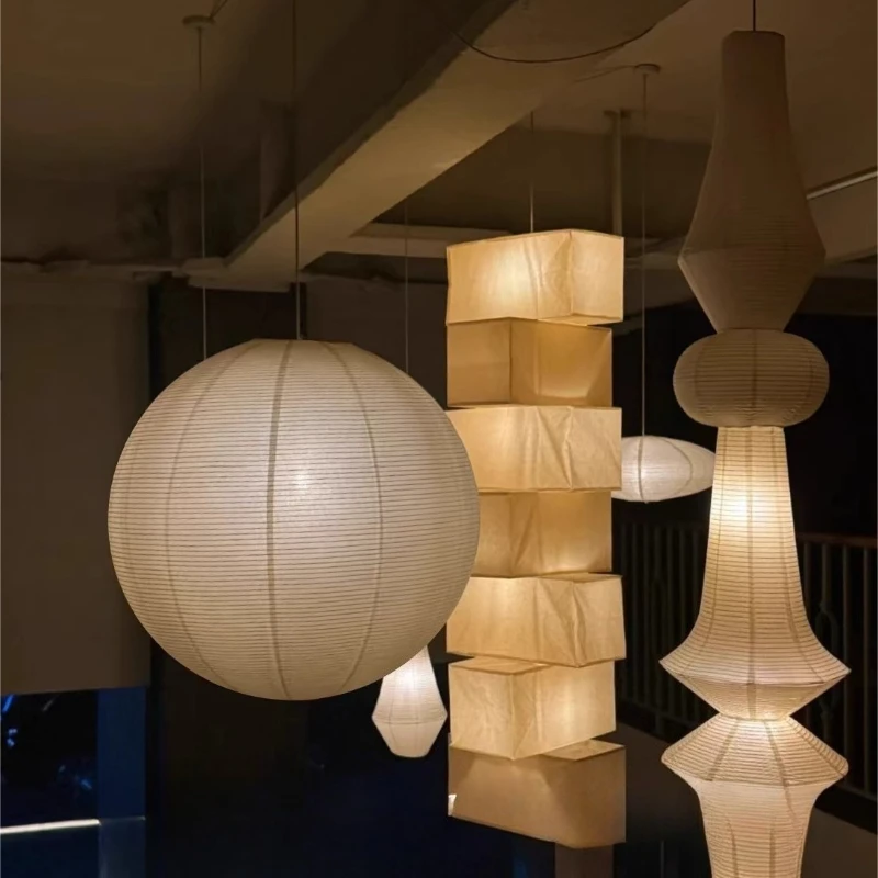 LED Pendant Lights Long Strip Hanging Lamps Japanese Retro Rectangle Paper Living Room Bedroom
