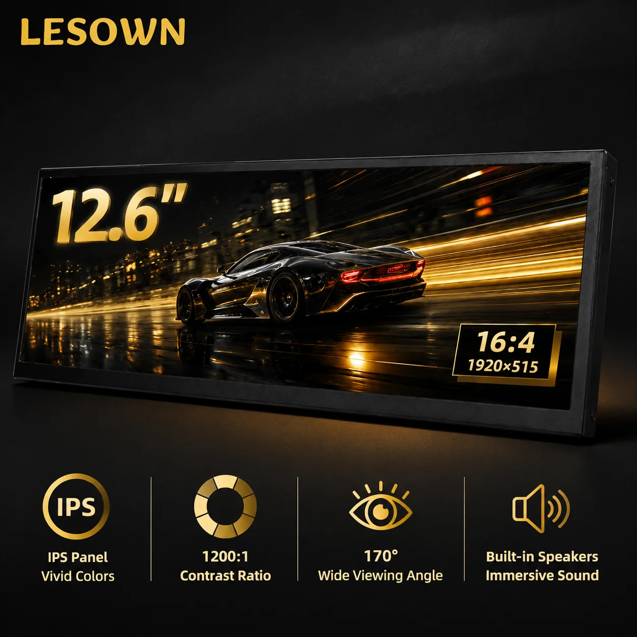LESOWN 12.6" Slim Mobile Monitor 60Hz High Brightness 1200:1 External Screen Plug & Play for MacBook