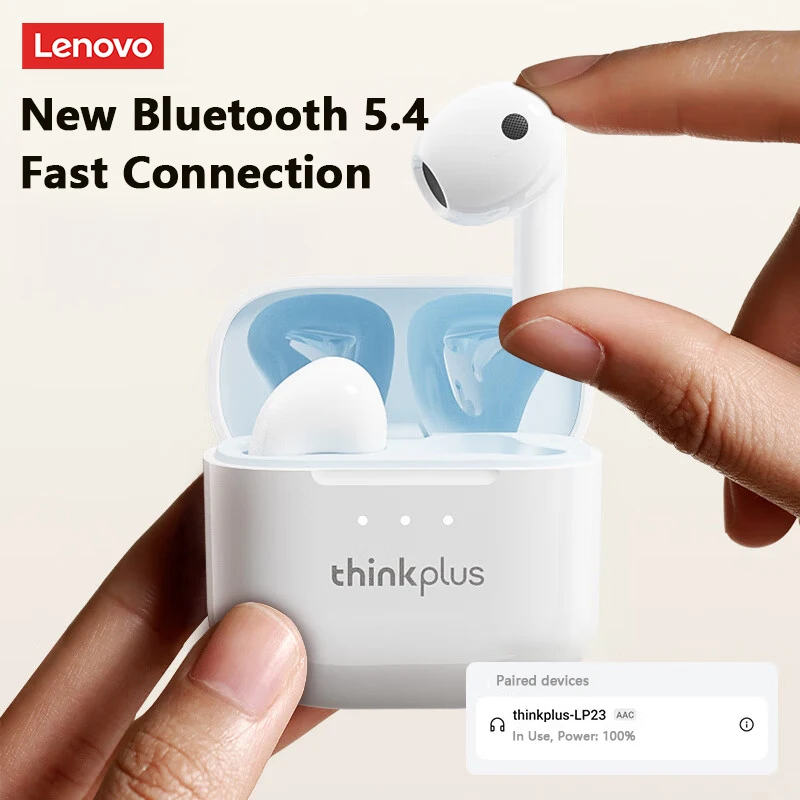 Escolha lenovo lp23 tws sem fio bluetooth v5.4 fones de ouvido alta fidelidade som estéreo esportes baixa latência gaming fone com microfone