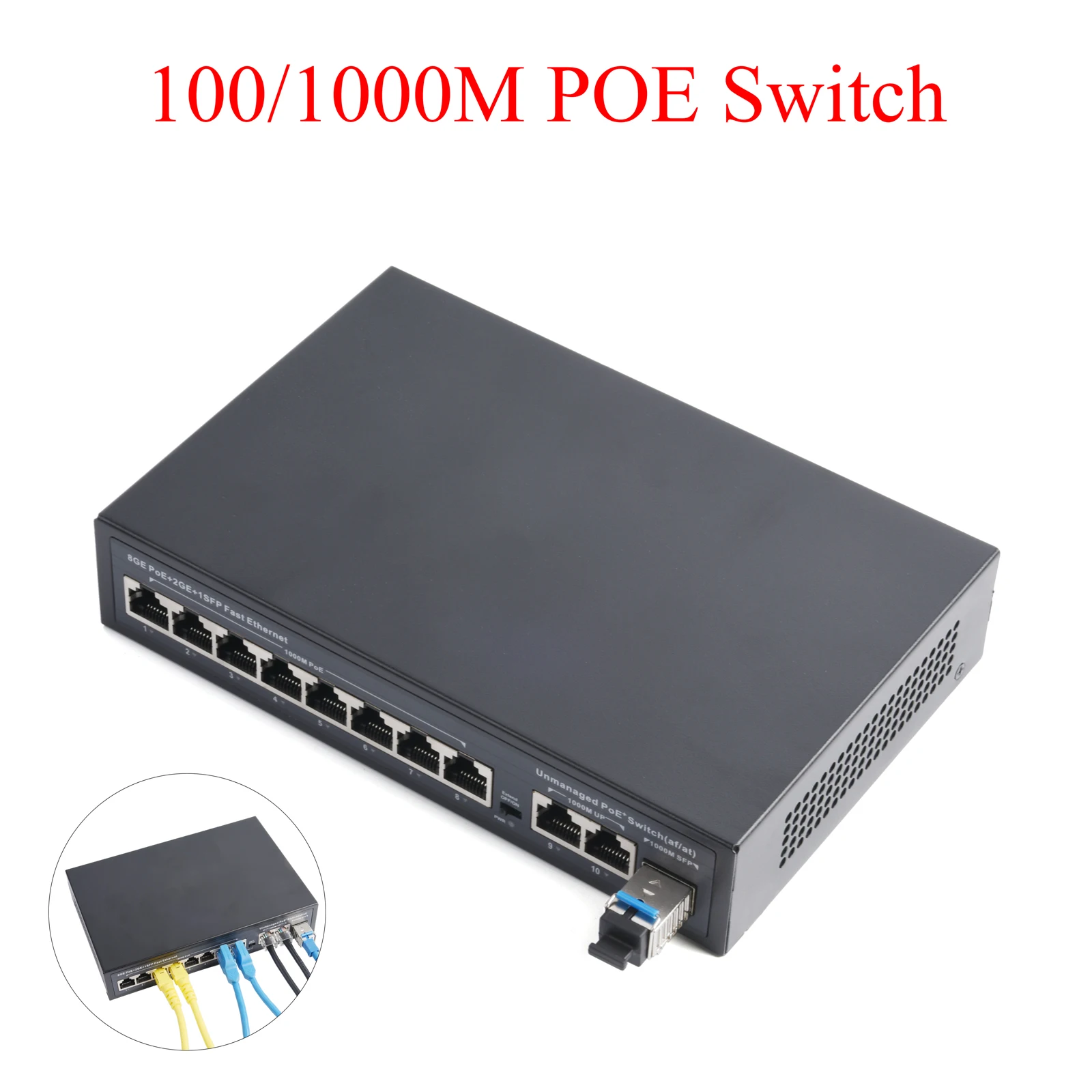 

50V POE Switch 4/8 Ports +2 Uplink Ethernet Switch 100/1000Mbps Standardfor IP Camera Wireless AP