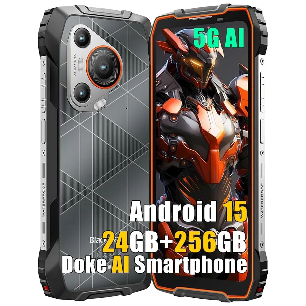 Blackview BL7000 5G هاتف محمول خارجي AI هاتف ذكي أندرويد 15، 7.68 بوصة عرض 120 هرتز، الأبعاد 6300 5G هواتف متينة 7500 مللي أمبير في الساعة