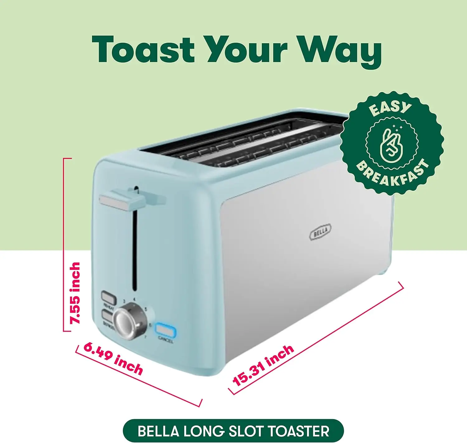 4 شرائح محمصة مع فتحة طويلة وصينية فتات قابلة للإزالة ، 7 خيارات تظليل ، إيقاف تلقائي ، زر إلغاء وإعادة تسخين ، خبز محمص & B