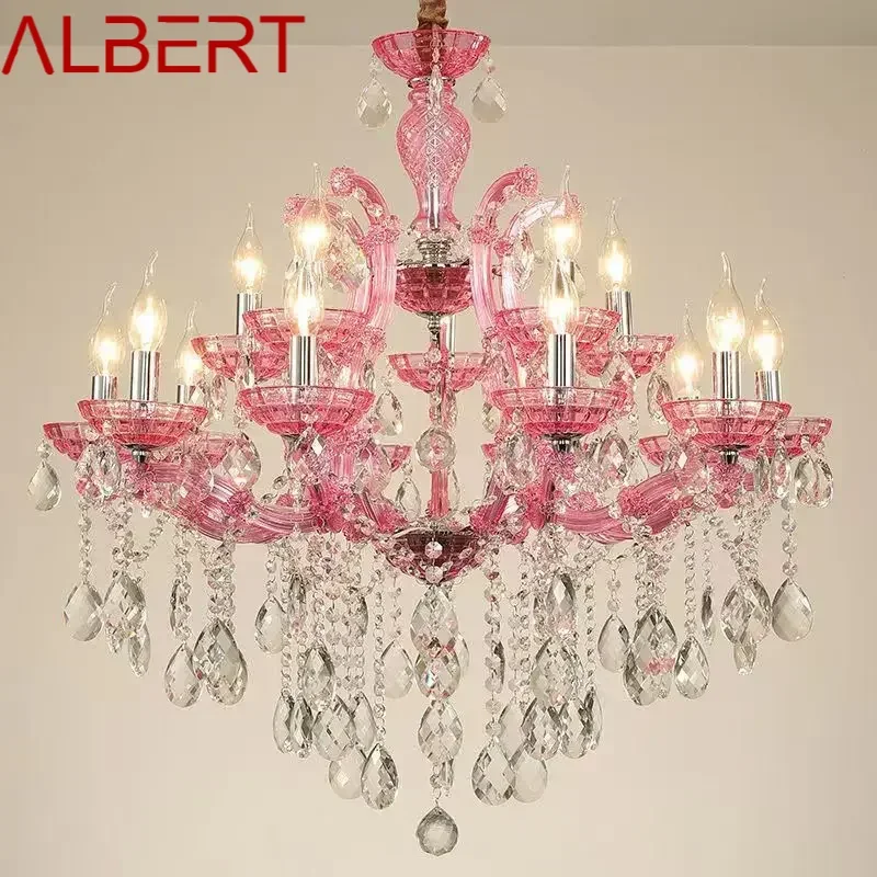 ALBERT LuxuriousCandle Pendent  Lamp European Style Crystal Lamp Art Living Room Restaurant Villa Staircase Duplex Building