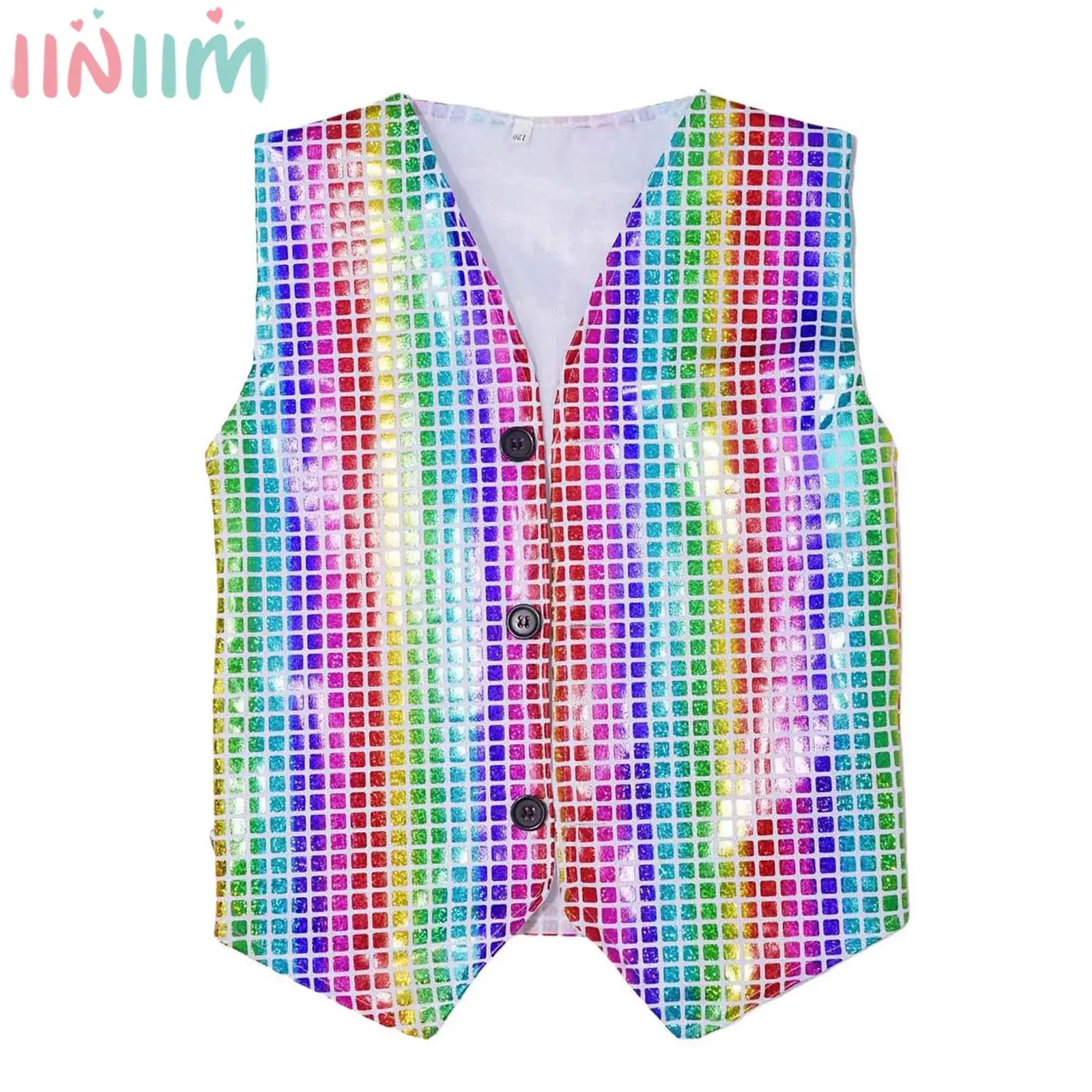 Children Shiny Sequin Vest Waistcoat Halloween Carnival Party Hip Hop Jazz Dance School Choir Circus Magic Performance Costume