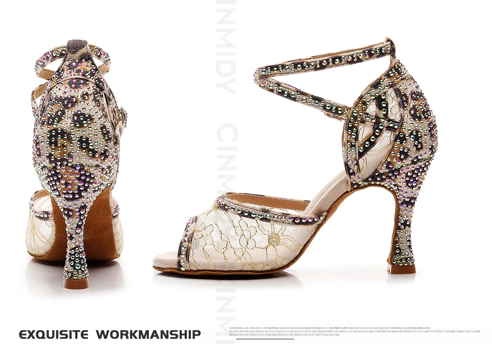 CINMIDY Modische Spitzen-Mesh-Tanzschuhe für Damen, Weiche Salsa-Tango-Latin-Tanzschuhe, Kubanische Absätze, Ballsaal-Party-Schuhe mit Weicher Sohle – Detail 10
