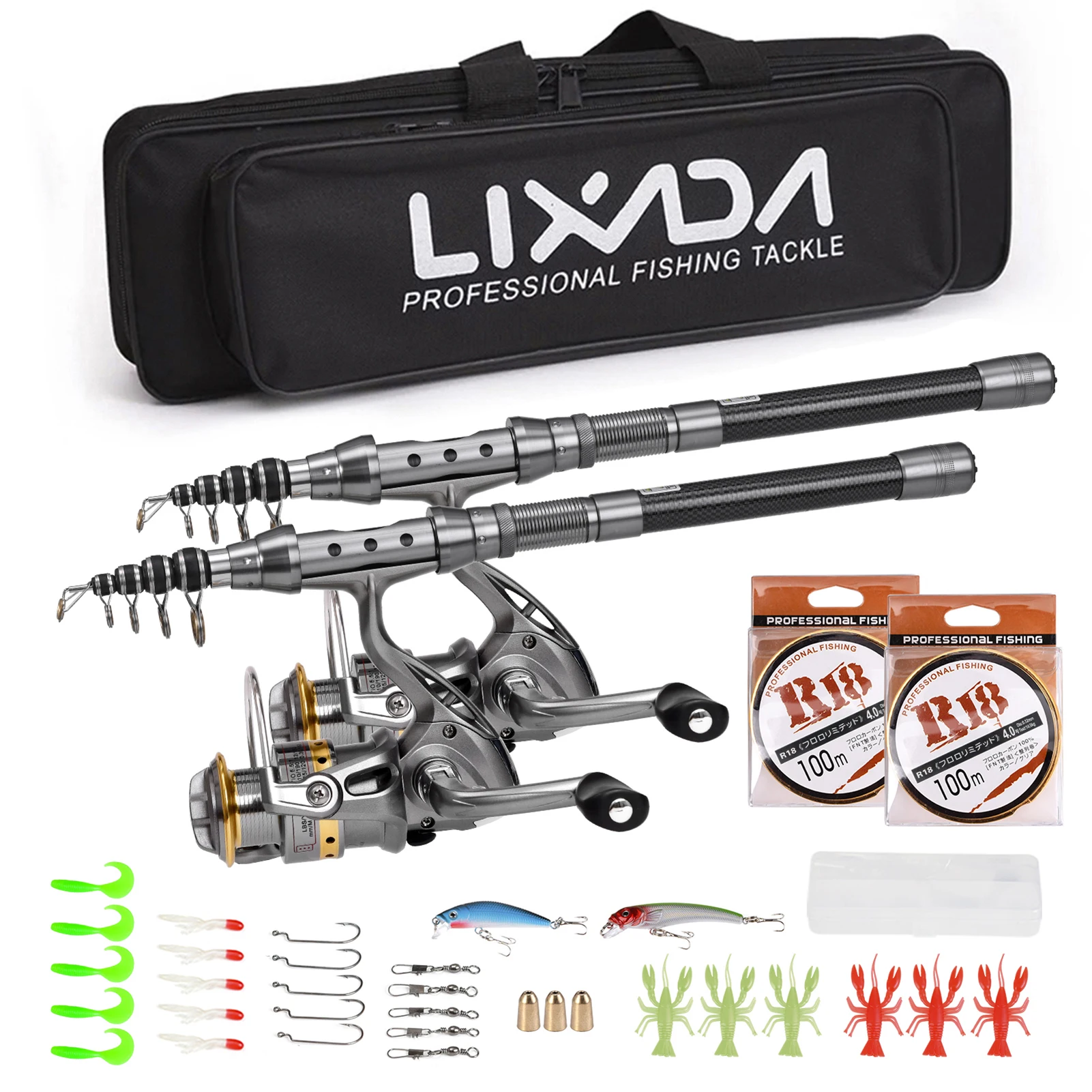 Portable Fishing Pole Combo Set 2PCS Rod and Reel Telescopic Fishing Rod Carbon Fiber Reels Fishing Accessories Fishing Poles