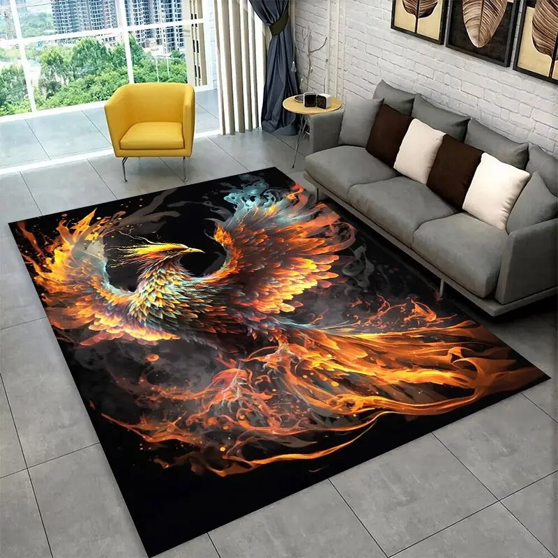 Deaem Fire Phoenix Rebirth Divine Bird Large Area Rug Non-slip Carpet for Bedroom Living Room Sofa Doormat Home Decor Floor Mat