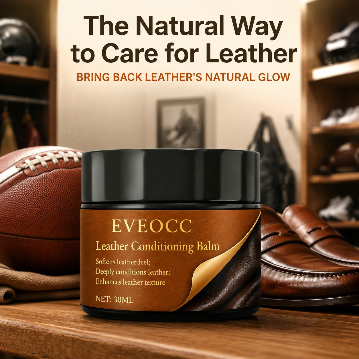 30ml Leather Care Conditioning Balm, Leather Restorer Cream Softens Leather Surface for Furniture Boots Auto Leather Seats