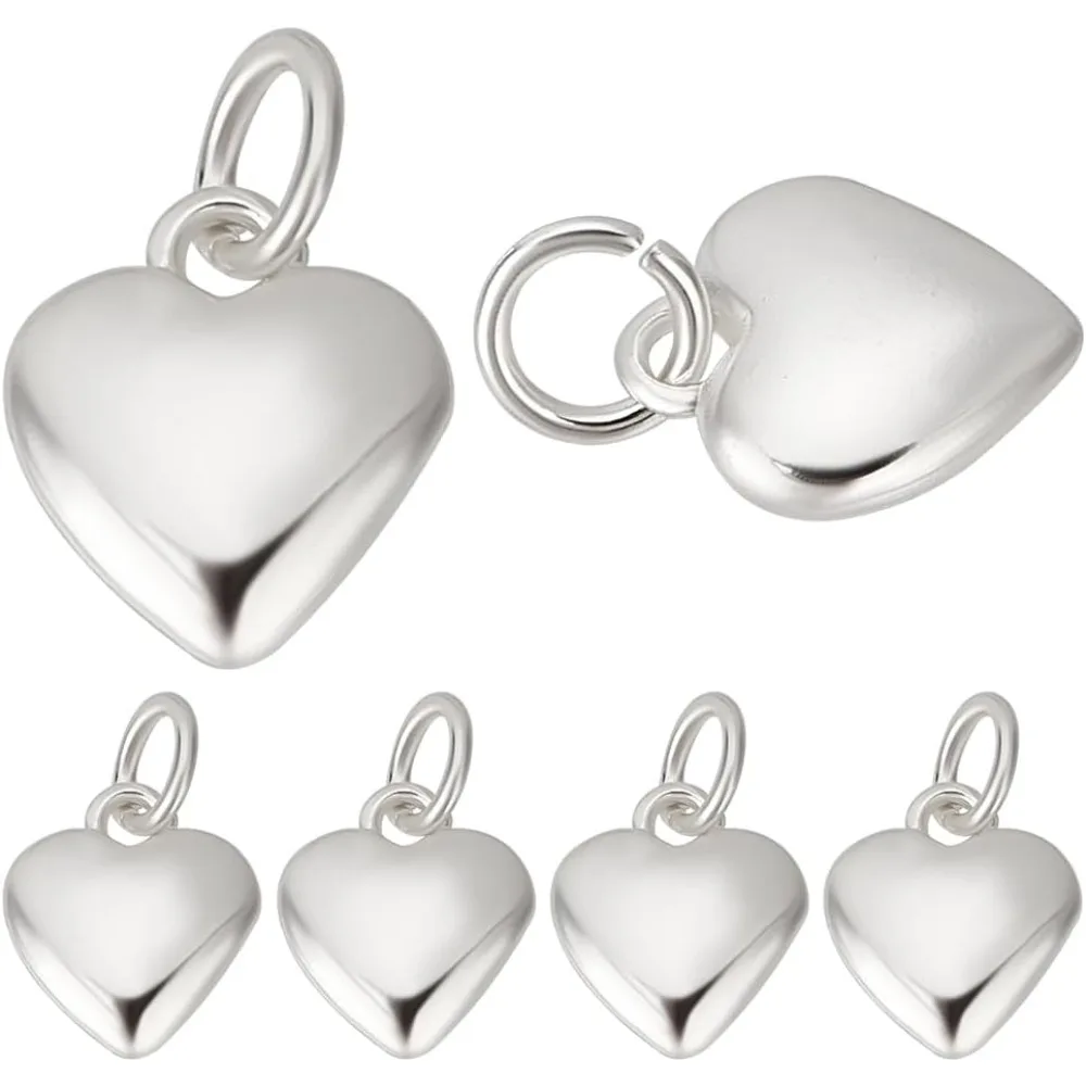 

10 шт., стерлингового серебра 925 пробы, латунные маленькие подвески в форме сердца, 3D подвески в форме любви, подвески для ожерелья, браслета, ювелирных изделий
