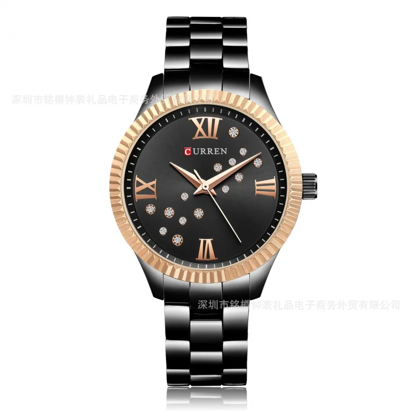 Curren-reloj con correa de acero para mujer, cronógrafo de cuarzo, resistente al agua, informal, a la moda, 9009