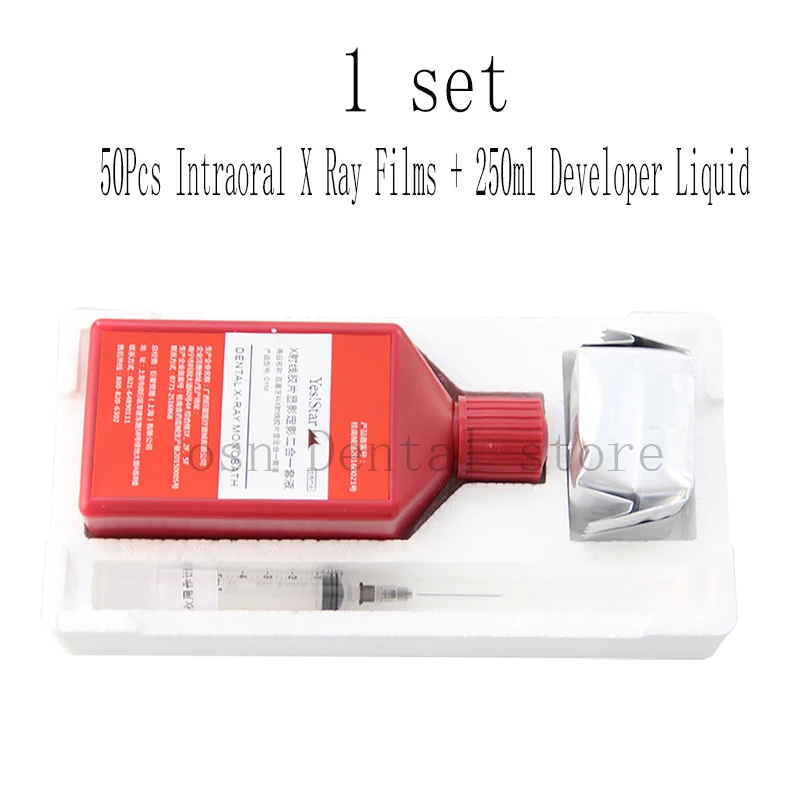 Yes!Star Dental X-ray Film Kit 50Pcs Intraoral X Ray Films + 250ml Monobath Liquid Fixer Solution Dental Radiography Consumables