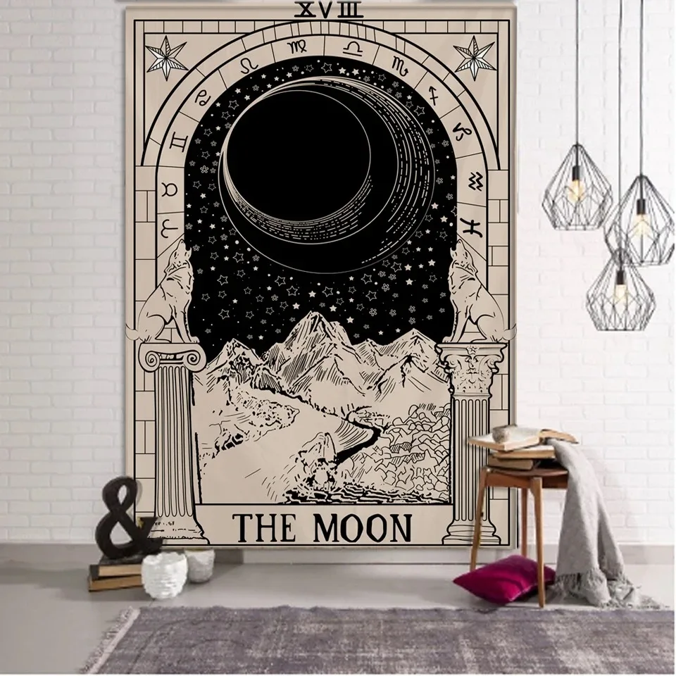 Mond Tarot Wandteppich Astrologie Wahrsagerei Wandbehang Wand Hintergrund Dekoration Zuhause Schlafsaal Dekoration Kunst