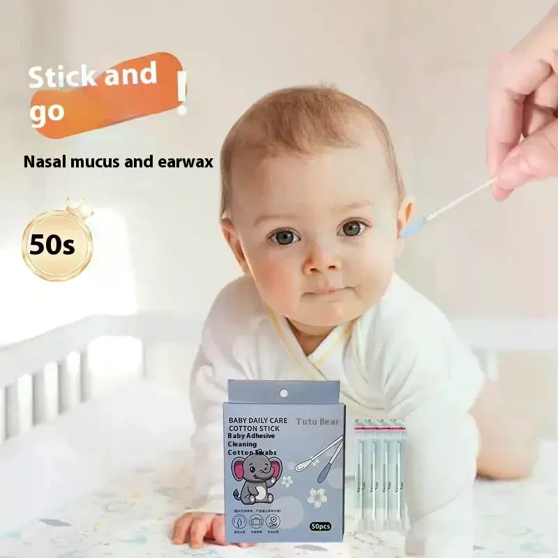 50Pcs Baby Ear Wax Removal Sticks Adhesive Cotton Swabs Individually Packaged Ear Spoon Safe Fine Paper Axis Cotton Swab