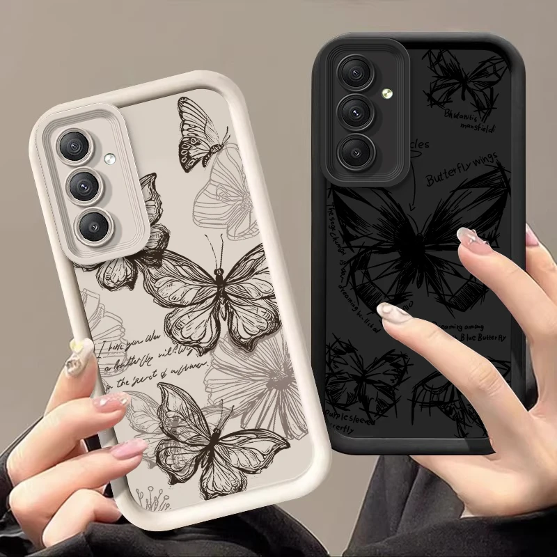 Black butterfly For Samsung A15 54 55 51 50 53 A52S Galaxy A24 4G A71 70 73 A31 32 22 25 12 14 06 34 Soft Silicone Phone Case