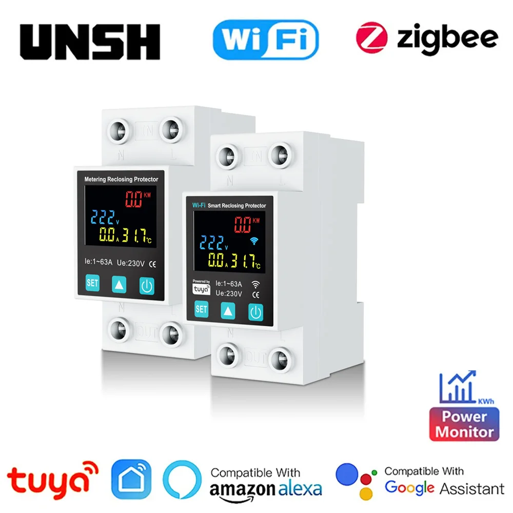 Tuya Smart ZigBee/WiFi Circuit Breaker LED Display Switch With Power Metering 1P 1-63A Smart Life Control Via Alexa Google Home