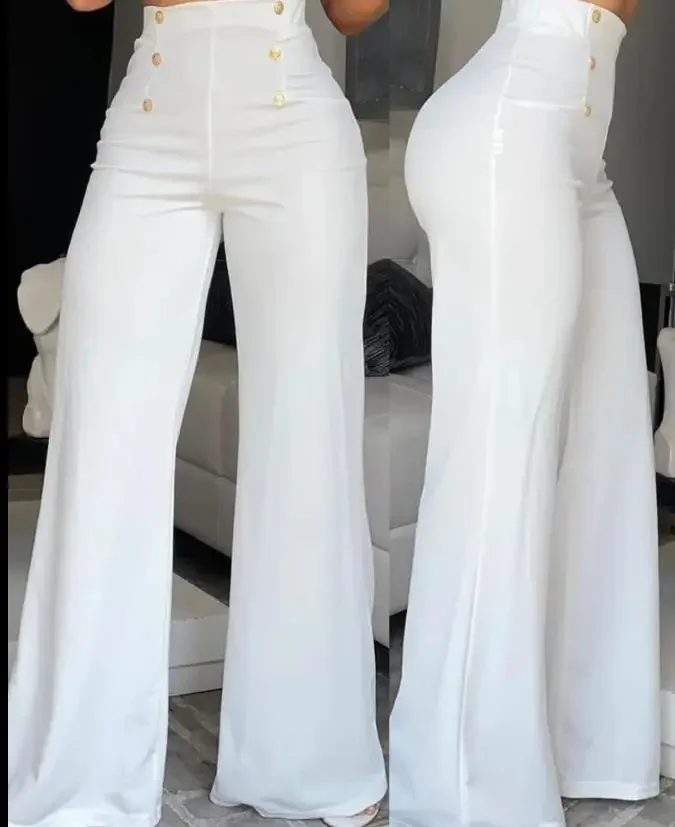 

Women's Pants Elegant Spring Fashion Button Design High Waist Wide Leg Bootcut Pants Casual Plain Simple Women's Flared Trousers