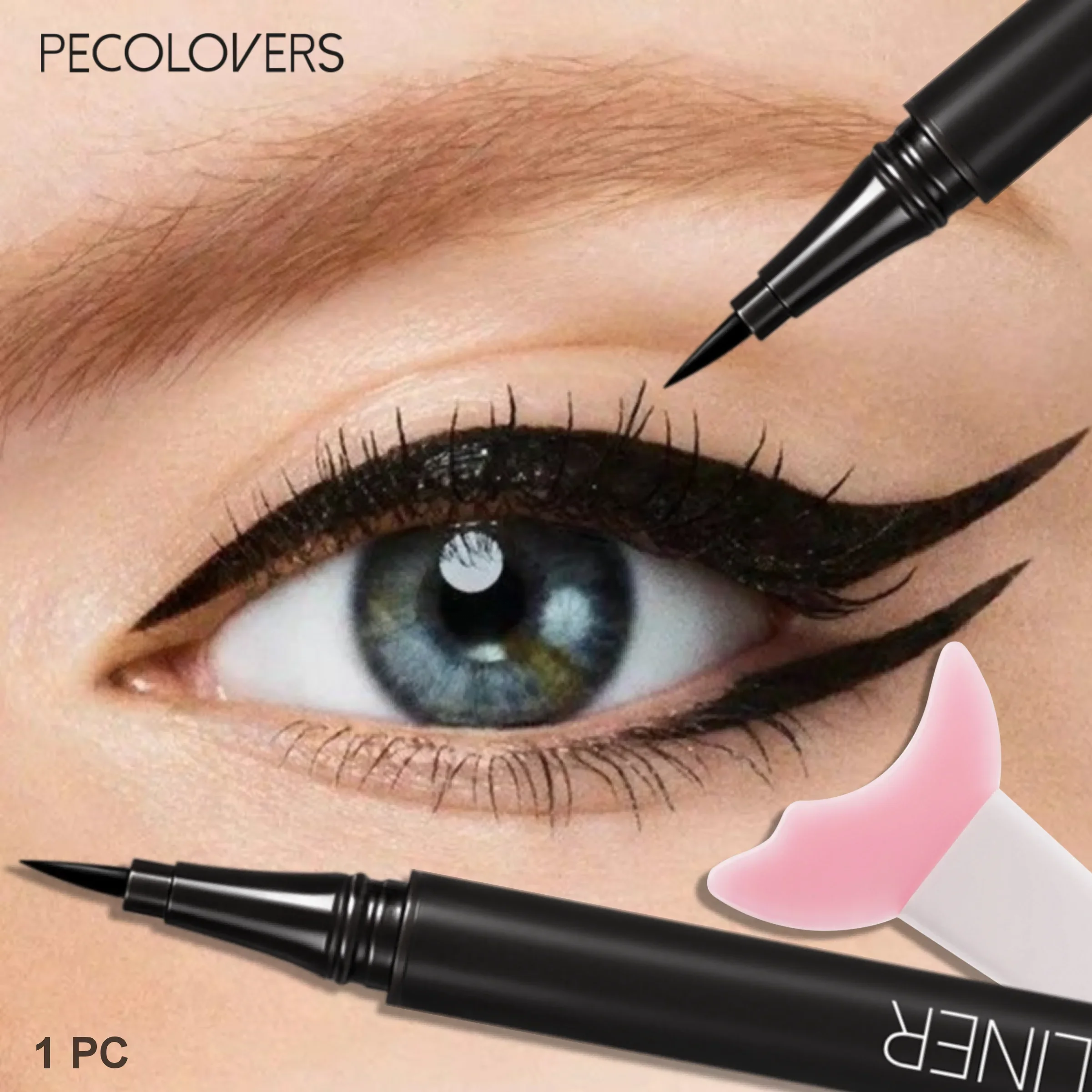 1 Pc High Pigmented Liquid Eyeliner Come with Free Pink Reusable Eyeshadow Shield Eyeliner Guide Tool, Black Brown Popular Color
