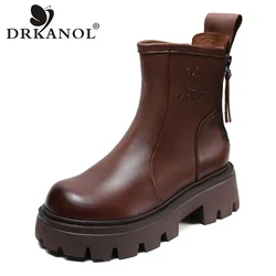 DRKANOL Luxury Design Winter Plush Warm Boots donna Retro in vera pelle con cerniera posteriore piattaforma spessa stivaletto con tacco alto