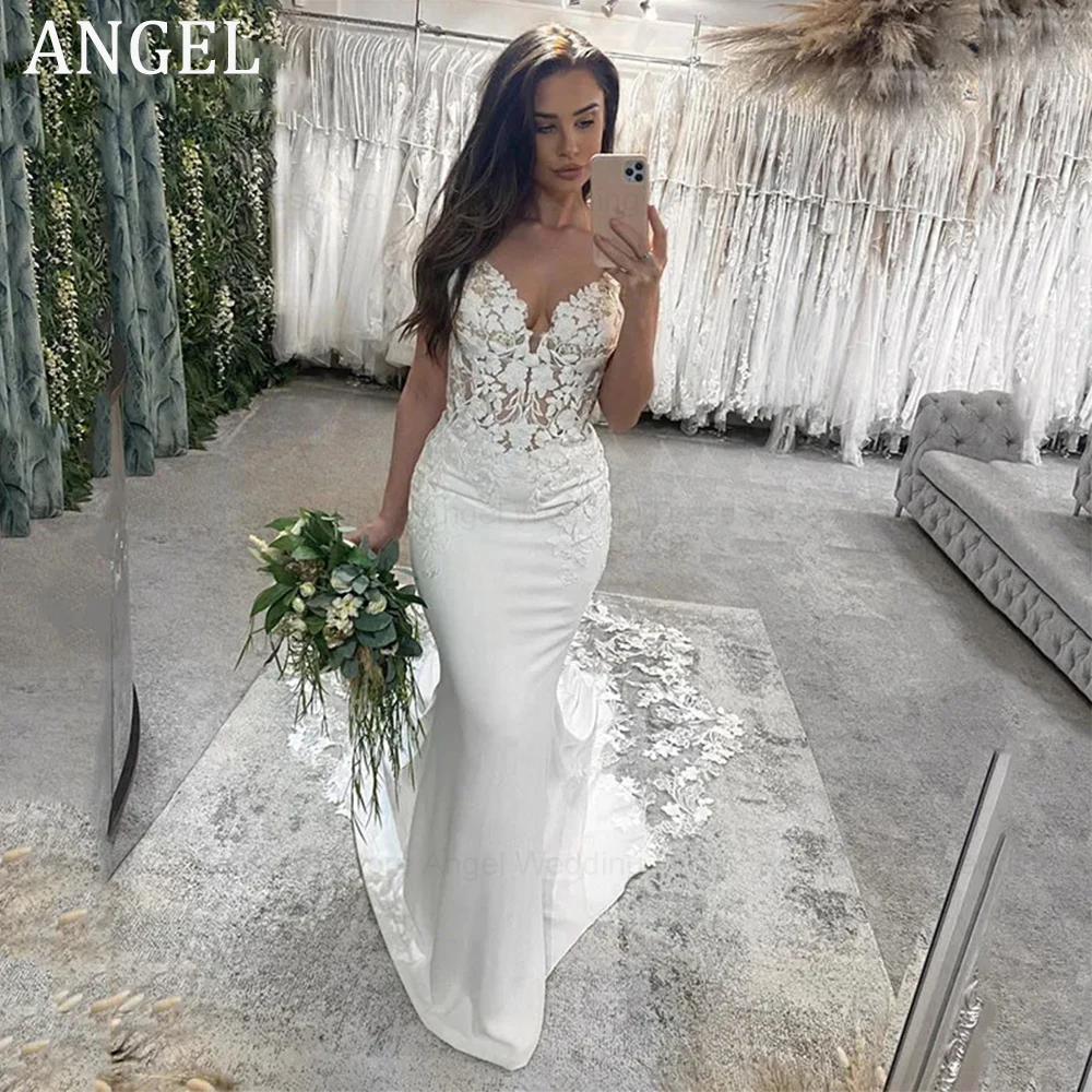 

ANGEL Luxury Mermaid Wedding Dresses Women 2024 Sweetheart Open Back Lace Bridal Gown Sweep Train Long Vestidos De Novia 2024