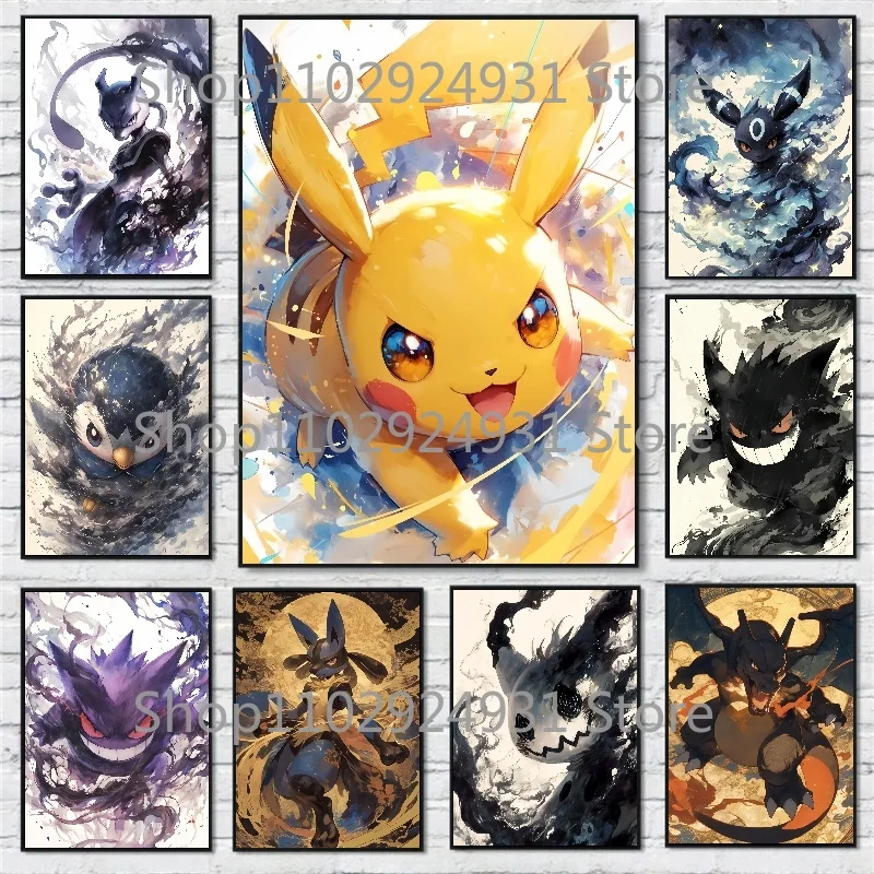 

Anime Pokemon Poster Character Pikachu Charizard Eevee HD Printed Canvas Painting Suitable for Home Wall Decoration Art Painting