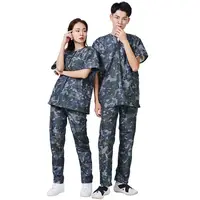 Dog Grooming Work Clothes Pet Shop Uniforms Pet Groomer Smock Camouflage Short Sleeve Top Waterproof Apron Anti Hair Pants 4