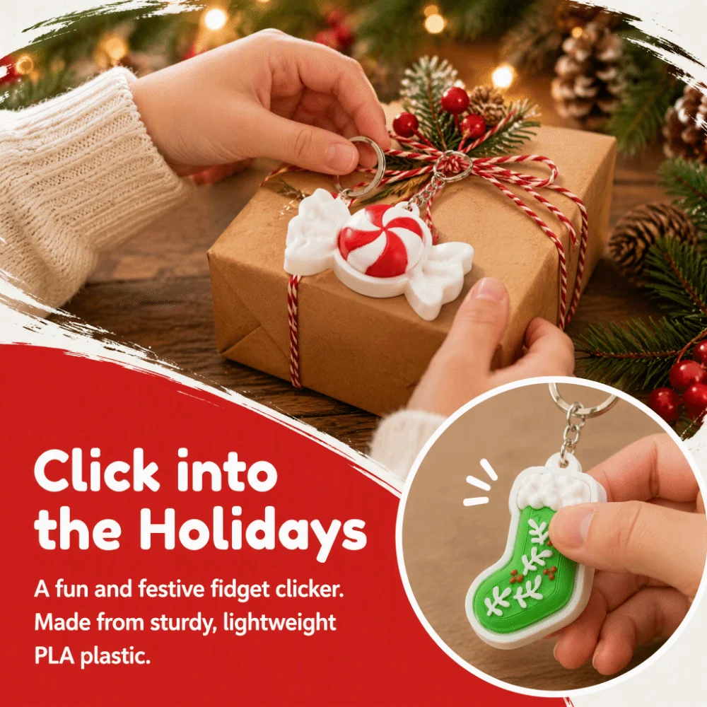 Love Heart Christmas Series Clicker Keychain Christmas Stocking Christmas Tree Special Shape Keycap Pendant Christmas Hat