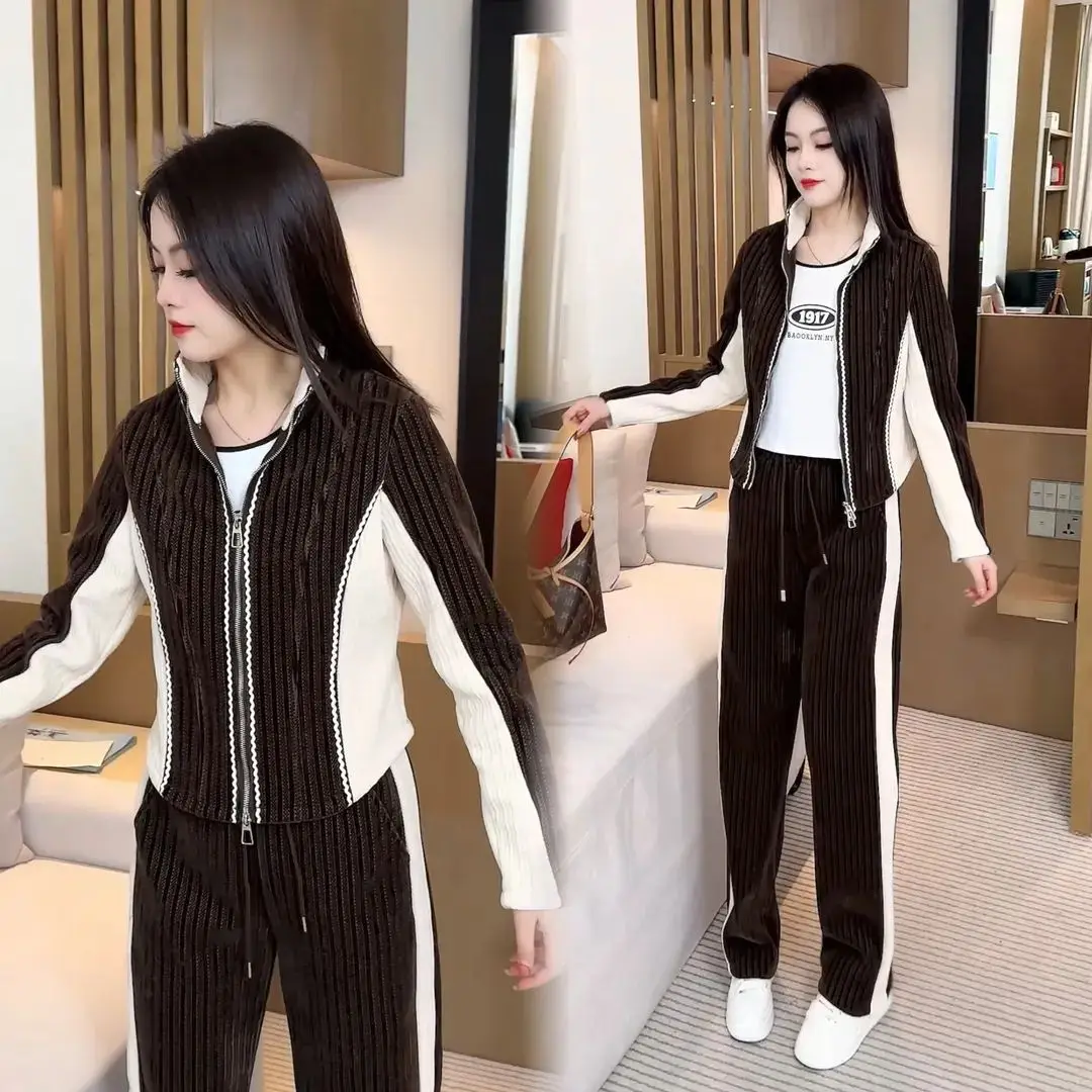 2024 Spring and Autumn Korean Edition New Korean Fashion Casual Cardigan Sportswear Set Women's Two Piece Set