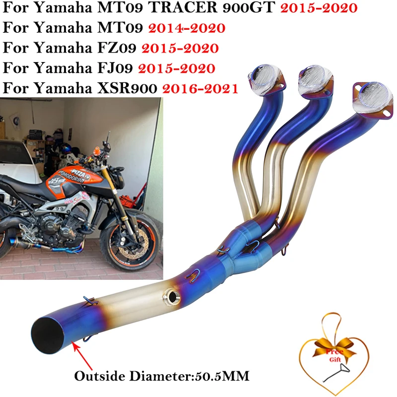 

Надевается для Yamaha MT09 FZ09 FJ09 XSR900 TRACER 900 GT 2014-2020 мотоциклетная выхлопная система, передняя соединительная труба, глушитель 51 мм