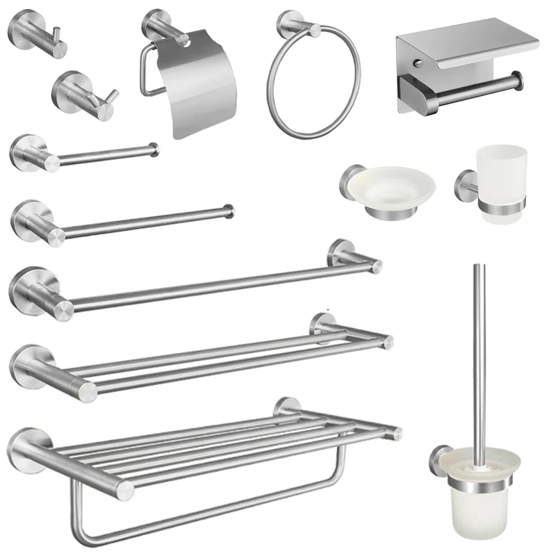 

Brushed Bathroom Accessories Tissue Paper Holder Robe Hook Soap Dish Holder Towel Rack 304 Stainless Steel Toilet Brush Holde