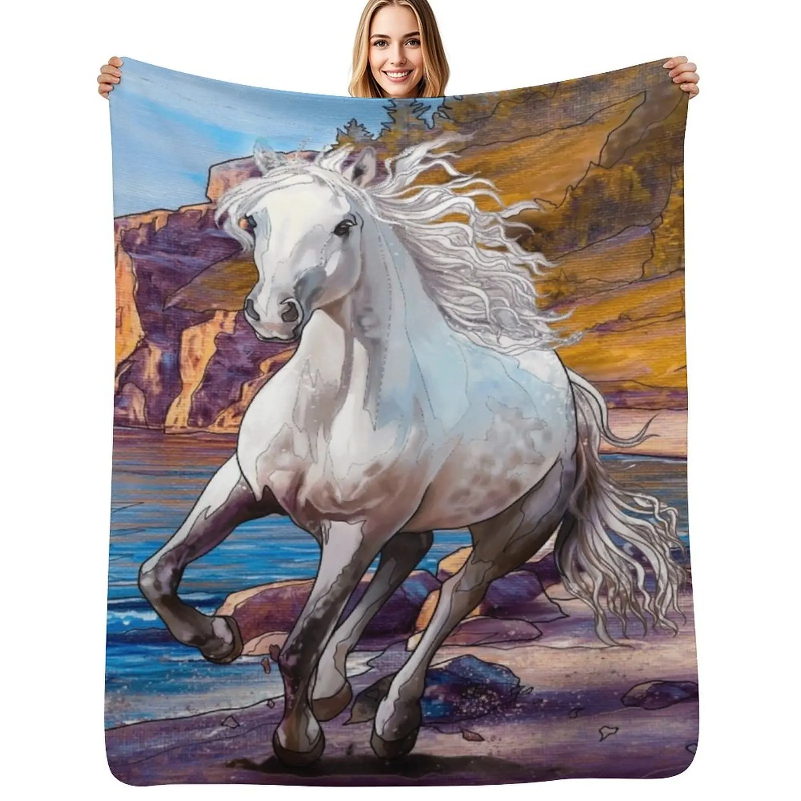 

White Horse Throw Blanket Blankets Sofas Of Decoration christmas decoration Travel Flannel Blankets