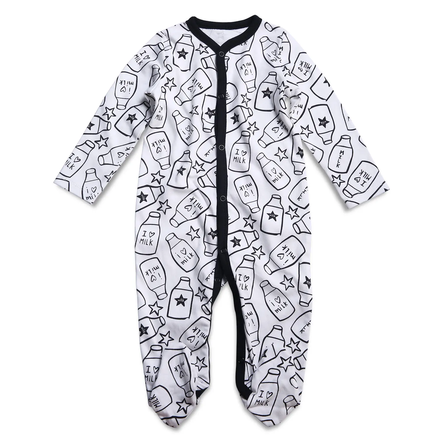 Print Baby Footie Pajamas Long Sleeve Jumpsuit For Baby 100%Cotton Baby Rompers