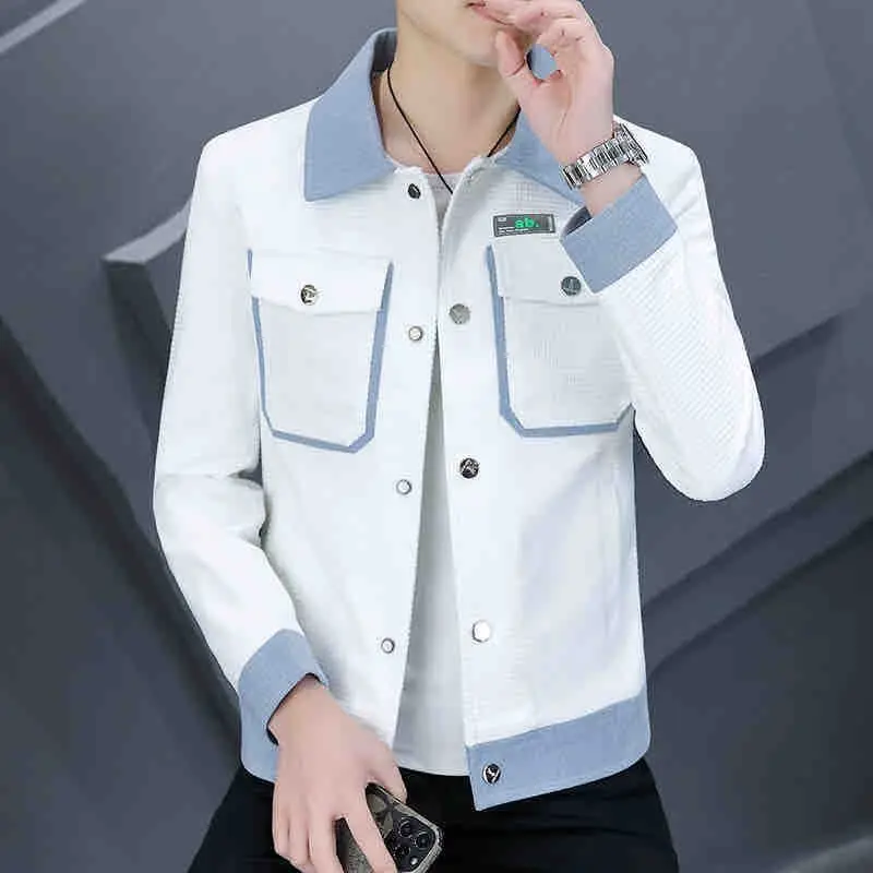 Jaket Pria Slim Fit Berkualitas untuk Remaja, Model Kasual Serbaguna untuk Musim Semi dan Gugur, Kerah Panjang