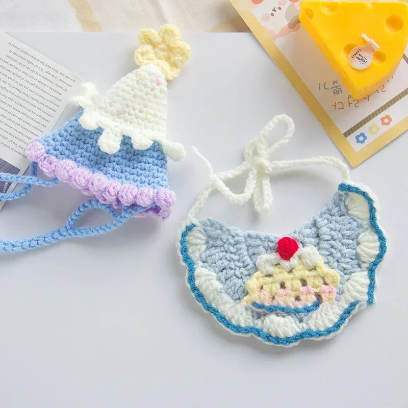 New Cute And Delicate Adjustable Pet Birthday Bibs Delicate Cat Collars Comfortable Elastic Puppy Party Hats