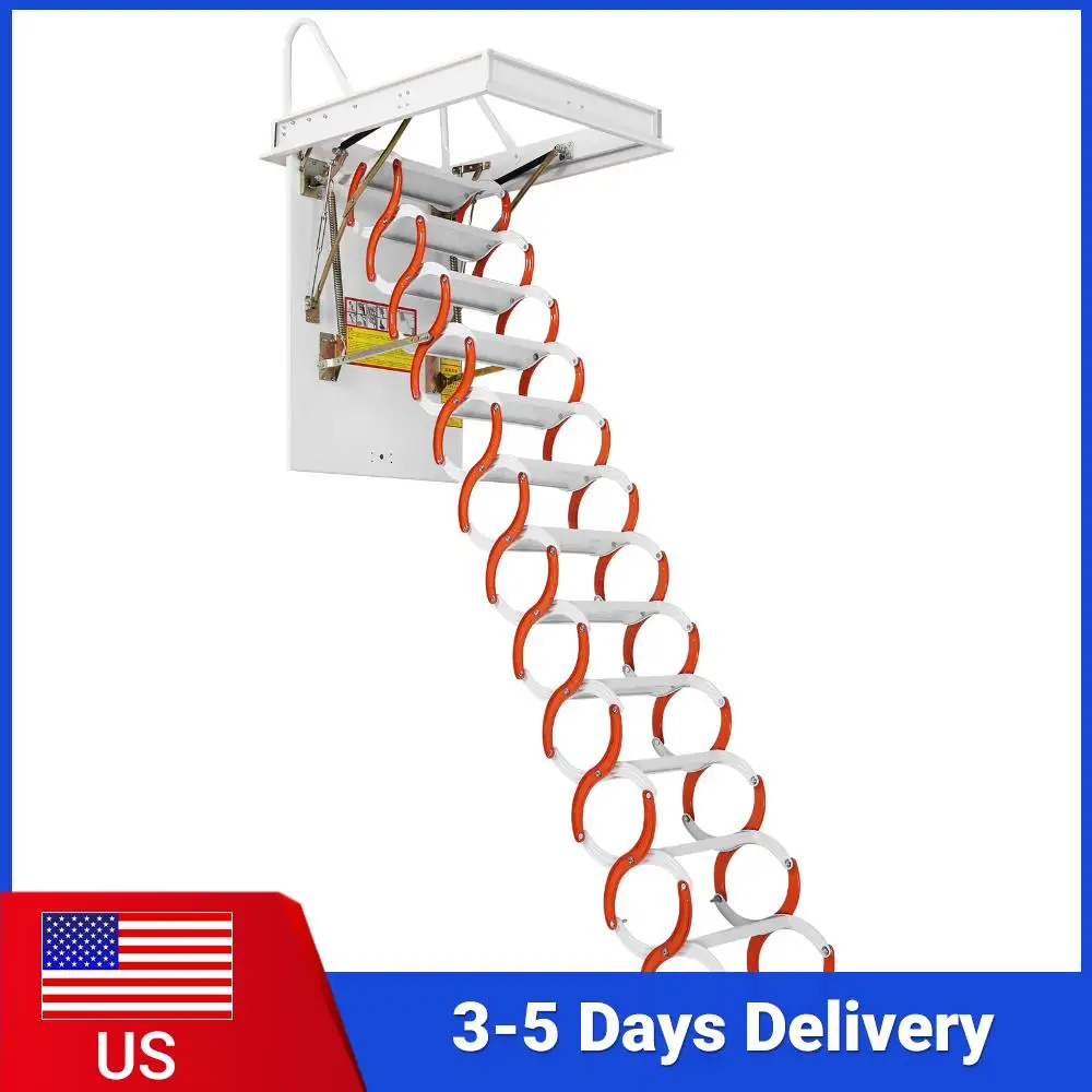 

12-ступенчатая сверхширокая чердачная лестница, регулируемая, 3,1 м, грузоподъемность 297 кг, с поручнями, выдвижная система для использования внутри и вне помещений