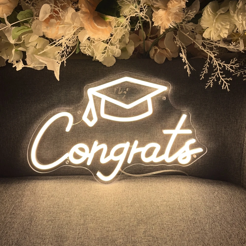 Congrats Led Neon Sign Graduation Ceremony Neon LED Lights Sign Room Decor Wall Hanging Neon Lamps Party Bar Decoration