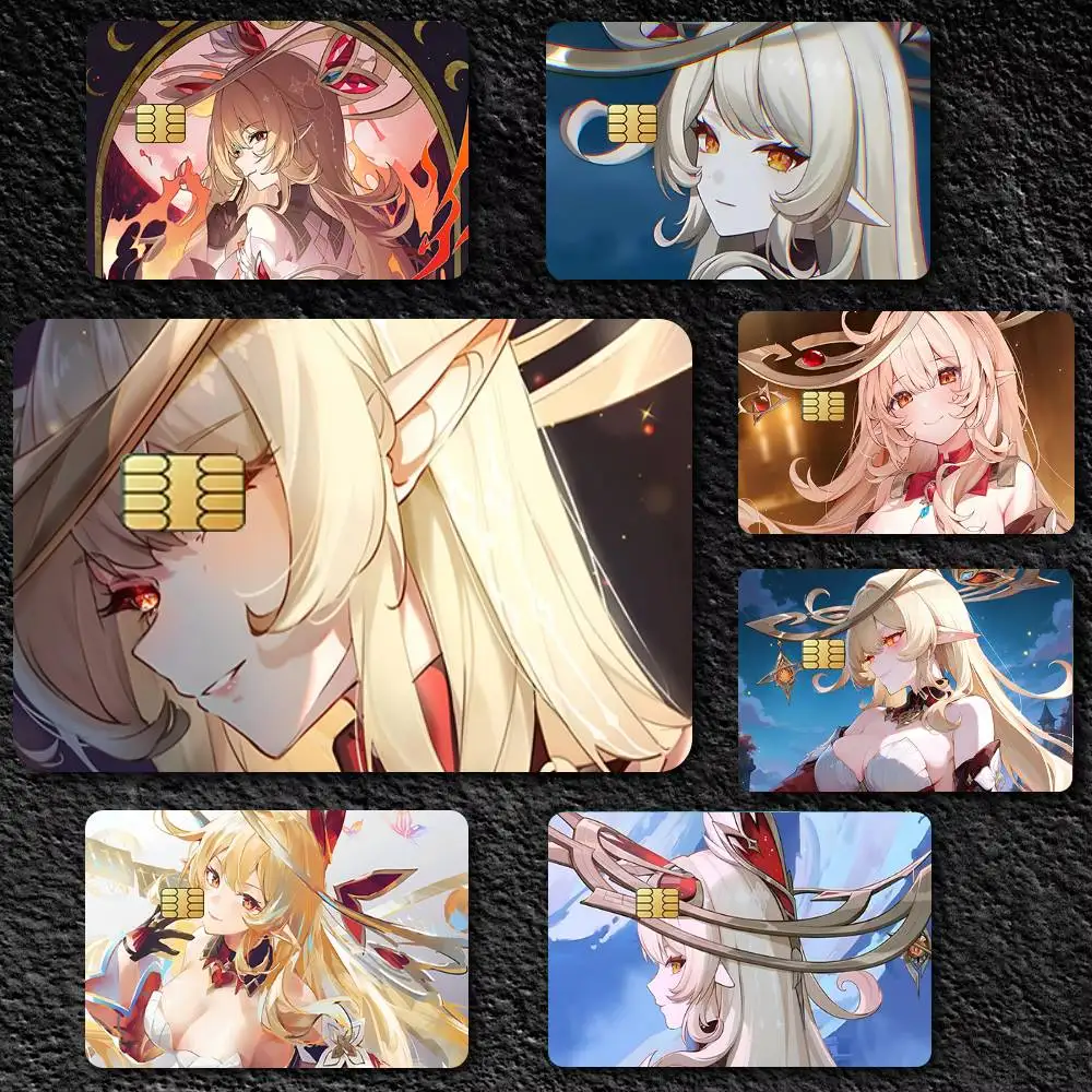 Game Anime Genshin Impact Alice 4pcs 1Set Funny Shell On Off Ultra Thin No Fade Sticker Skin Cover Film For Debit Credit Card