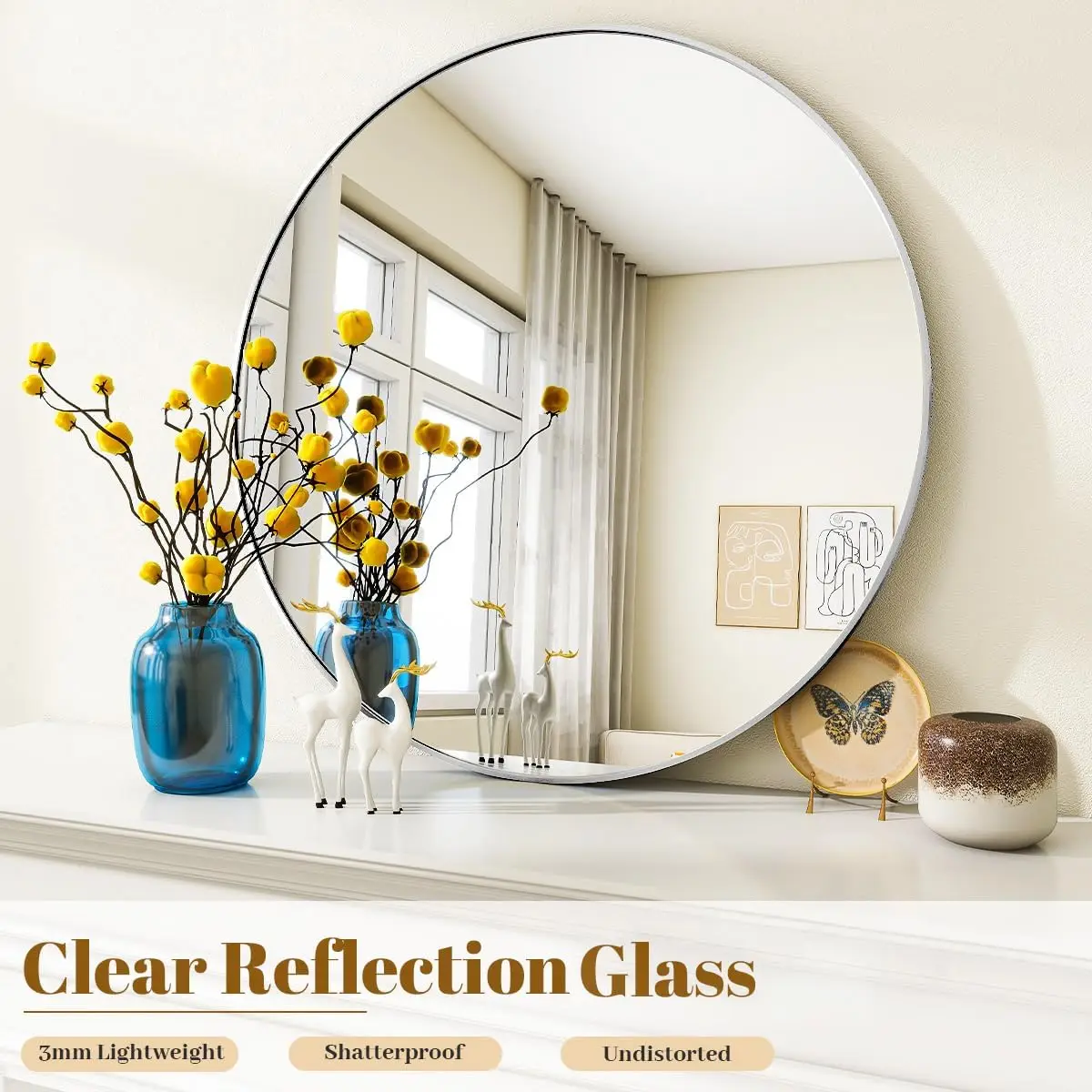 

Round Bathroom Mirror, 30 Inch Circle Mirror, Round Wall Mirror With Simple Metal Frame, Modern Round Hanging Mirror For