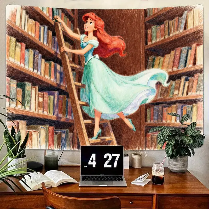 

1 шт., химерный гобелен принцессы Ариэль, библиотека, эстетическое настенное искусство из полиэстера для комнаты для девочек, декор в общежитии, подарок для любителей книг