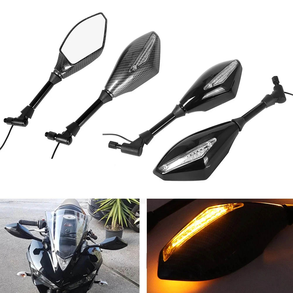 

Pair LED Turn Lights Side Mirrors with LED Turn Signal Indicator 10mm Motorcycle Rearview Mirror For Honda Suzuki Yamaha Ducati