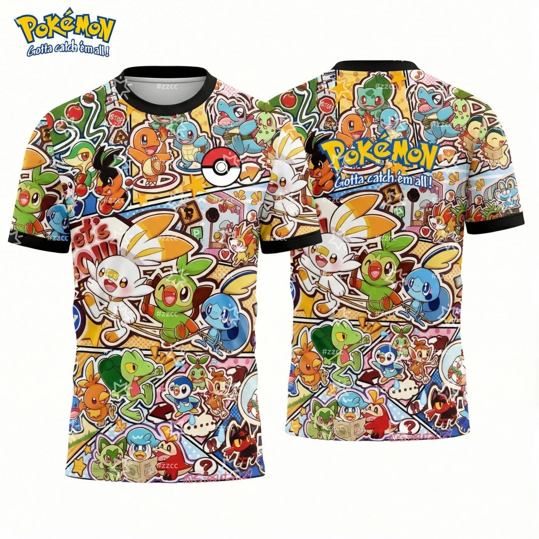 2026 Pokémon Grafische Voetbal Jersey Japanse Anime T-shirt Lente Sport Snel Droog Heren T-shirt Kinderkleding Tee Y2k Vrouw