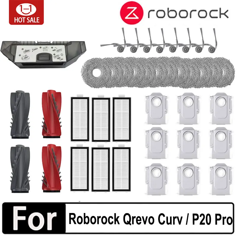 Roborock Qrevo Curv / P20 Pro Accessories Main Roller Side Brush Hepa Filter Mop Cloth Dust Bag robot vacuum cleaner Parts